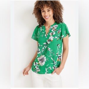Floral Green Bold Print Preppy Blouse Flutter Sleeve Plus Size 3x Maurices